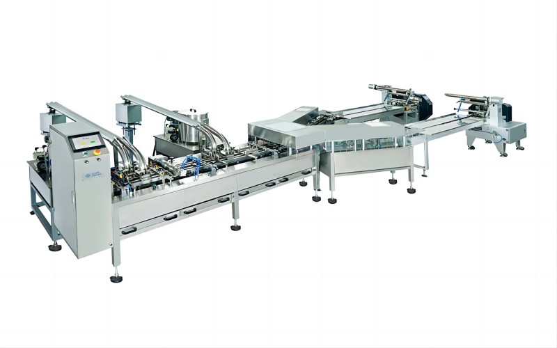 Biscuit Sandwiching Machine Connect To Flow Wrapping Machine