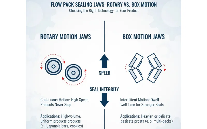 Flow Pack Machine Guide: Rotary vs. Box Motion Sealing Jaws