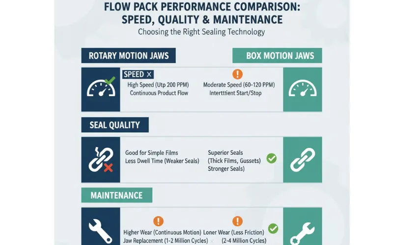 Flow Pack Machine Guide: Rotary vs. Box Motion Sealing Jaws